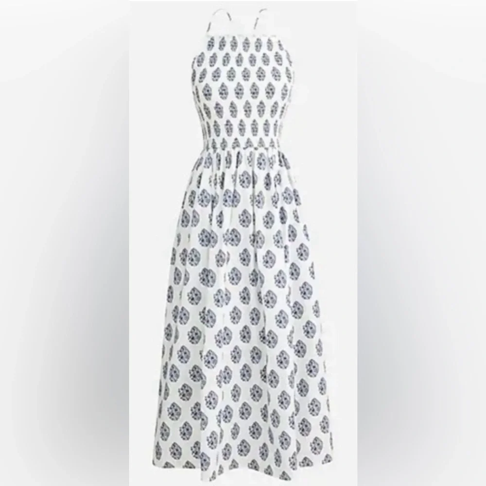 J. Crew Friday Dress in Gathered Floral Block Print  Maxi Dress - Navy Wht  - L